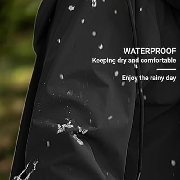 Men's Rain Jacket with Hood Waterproof‎ Lightweight Active Long Raincoat - Picture 4 of 6